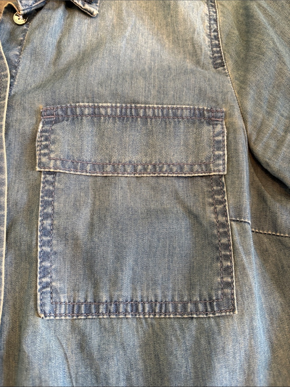 Michael Kors Studded Rhinestone Collar Denim Button-Down Shirt - size small - Picture 4 of 7